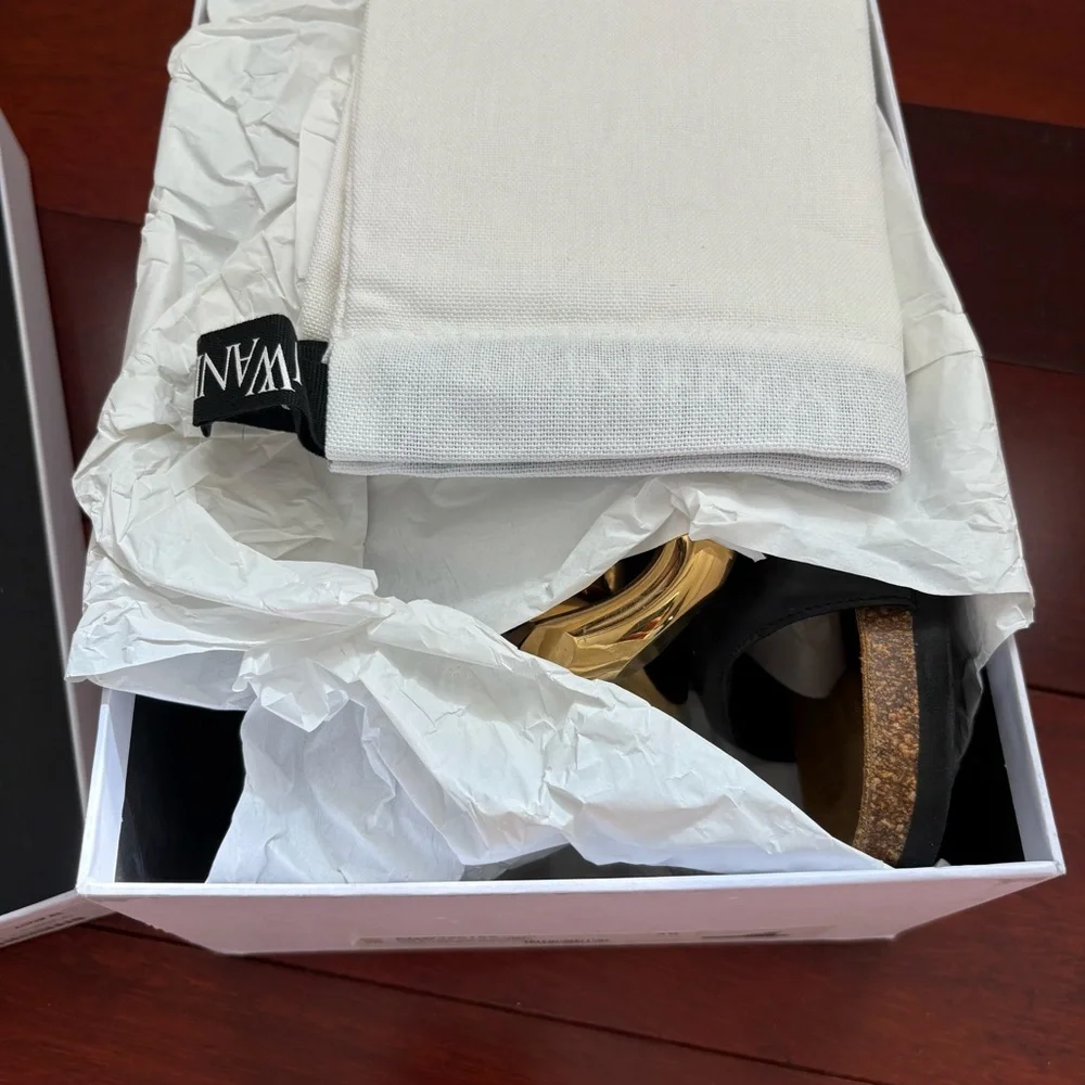 JW Anderson Chain Link Sandal Slides Gold Black Leather - Picture 10 of 11